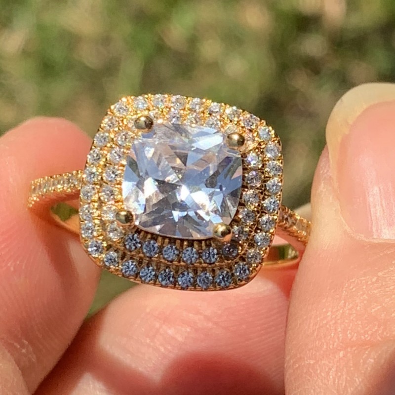 Choucong Luxury Jewelry High Quality 925 Sterling Silver&Gold Fill Cushion Shape White Topaz CZ Diamond Promise Women Wedding Band Ring Gift