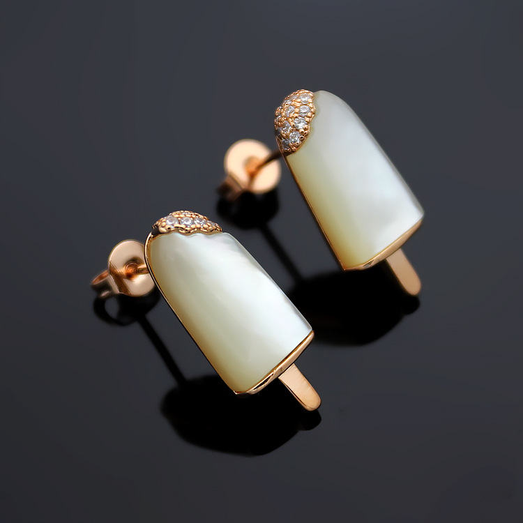 Wholesale- Fashion Stainless Steel Stud Earrings Vintage Jewelry For Women White Shell Turquoise Ice Cream Shape Brand Design
