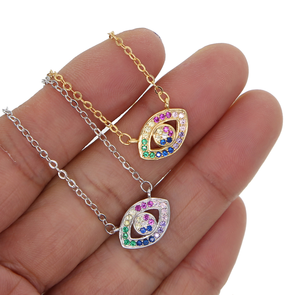 Gold silver plated high quality women jewelry cute lovely turkish evil eye charm necklace