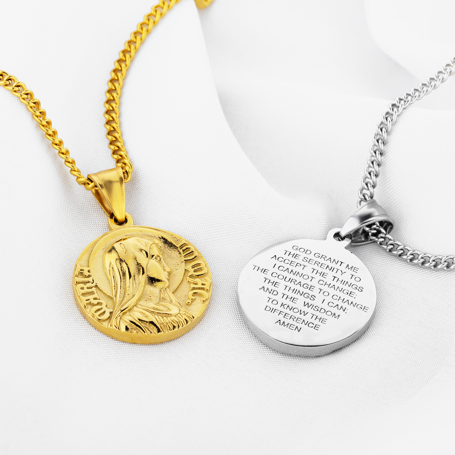 Virgin Mary Sculpture Pendants Necklace Stainless Steel Necklace for Men Woman Couple Lover Gift Religious Jewelry