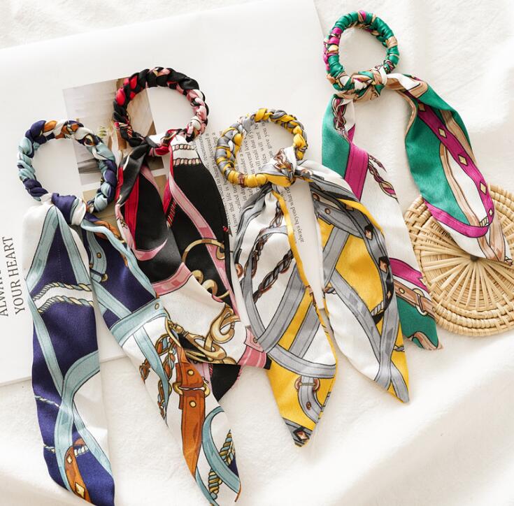 Women Bow Streamers Hair Ring Ribbon Girl Hair Bands Scrunchies Ponytail Tie Solid Headwear Hair Accessories GD61