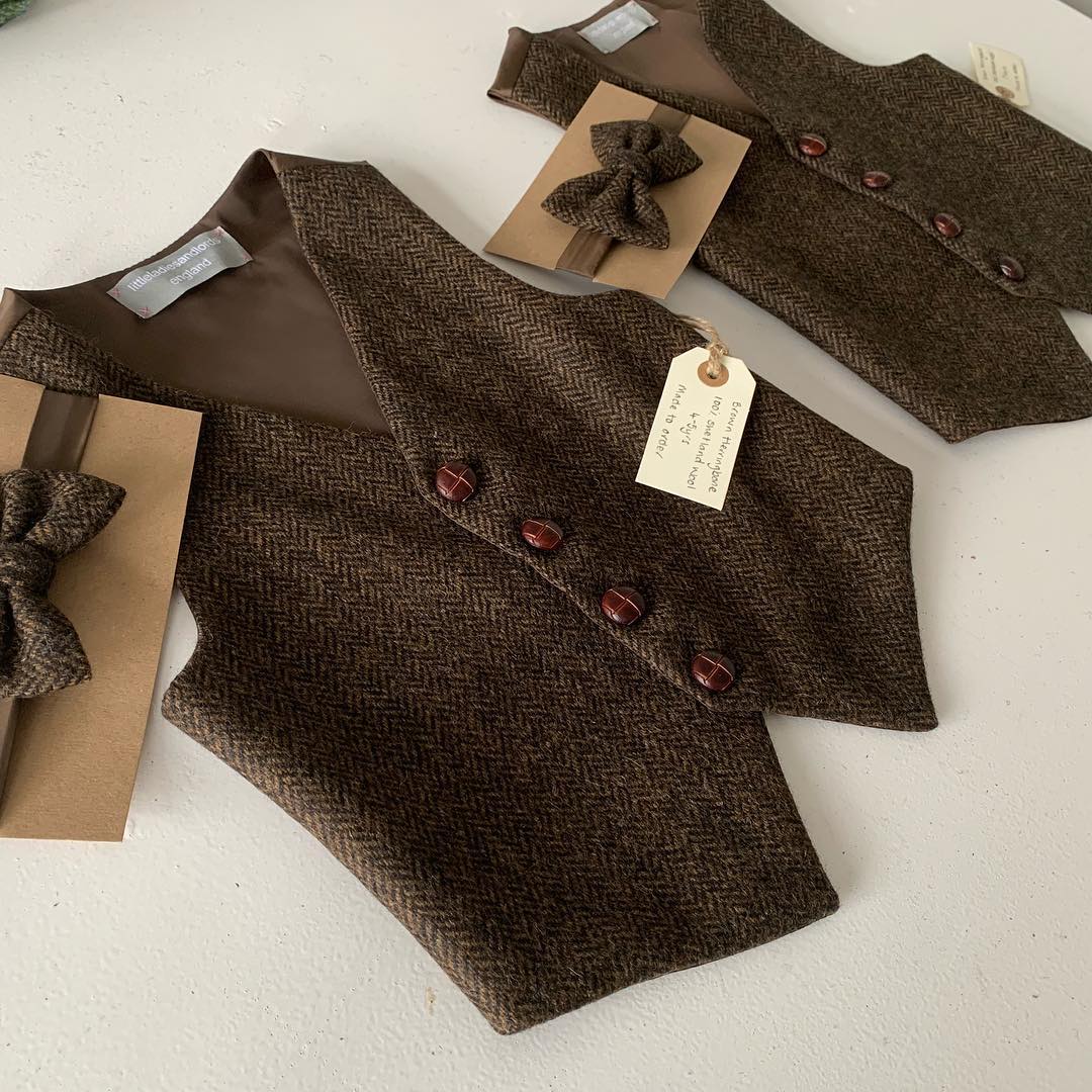 Custom Made Boy's Formal Wear Brown Herringbone Single Breasted Vest Fashion Kids Clothes For Wedding And Party