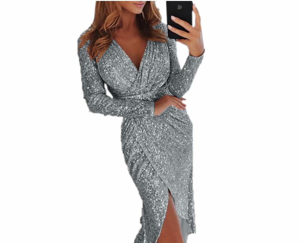 little black dress Knee Length Cocktail Dresses 2019 V Neck Long Sleeve Short Modest rose gold Sequins Arabic Prom Party Evening Gowns Cheap