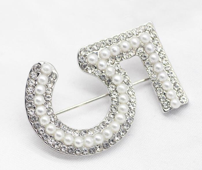 Gold Color/Silver Brooches Letter 5 Full Crystal Rhinestone Brooch Pins For Women Party Flower Number Brooches Jewelry SHU18