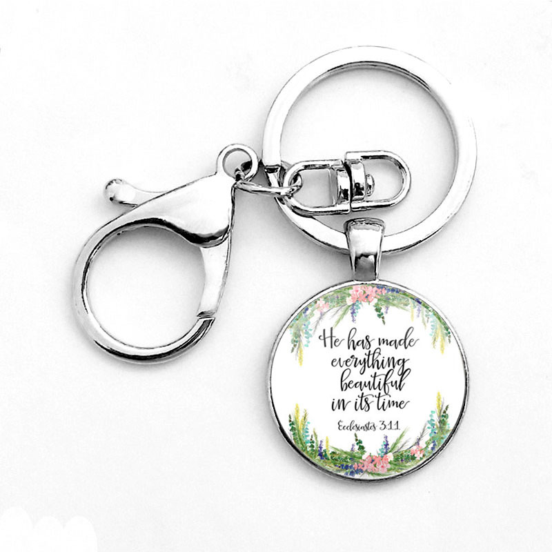 Classic Psalm Quote Key Chain Bible Verse Jewelry Fashion Glass Dome Flower Letter Christian Jesus God With US KeyChain