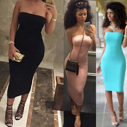 Top Fashion Summer Dresses Strapless Female Clothes Sleeveless Beach Bandeau Bodycon Tube Solid Dress Womens B1