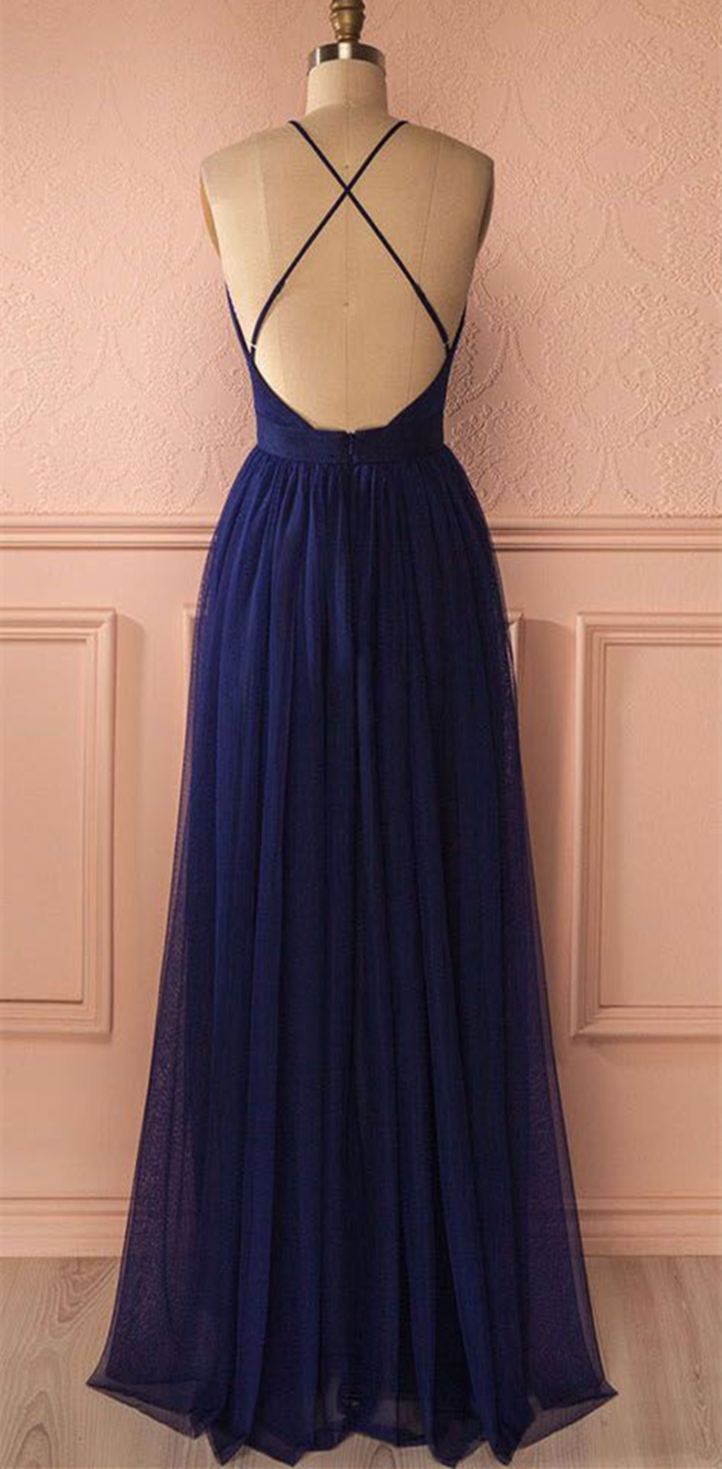 2019 Spaghetti Straps Long Chiffon Prom Dresses Deep V-neck Long Crystals Formal Evening Party Dress Bridesmaid Wear Party Gown QC1353