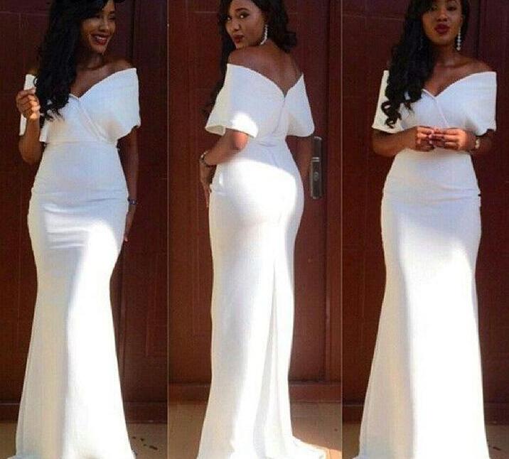 2020 Wholesle White Mermaid Bridesmaid Dresses Long Off The Shoulder African Wedding Guest Dress High Quality Satin Women Party Gowns
