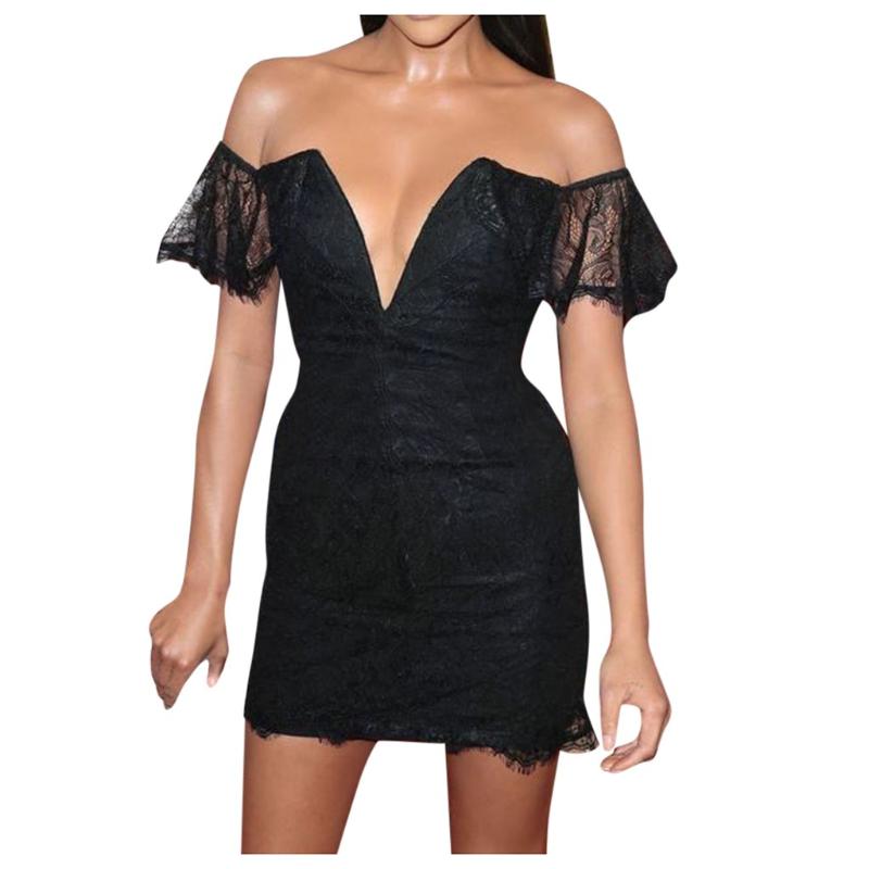 Women' Summer Sundress Sexy Slim Lace off the shoulder Deep V-neck Low Collar Sheath Slim Solid Short Mini Dresses vestidos, Black
Women' Summer Sundress Sexy Slim Lace off the shoulder Deep V-neck Low Collar Sheath Slim Solid Short Mini Dresses vestidos, Black