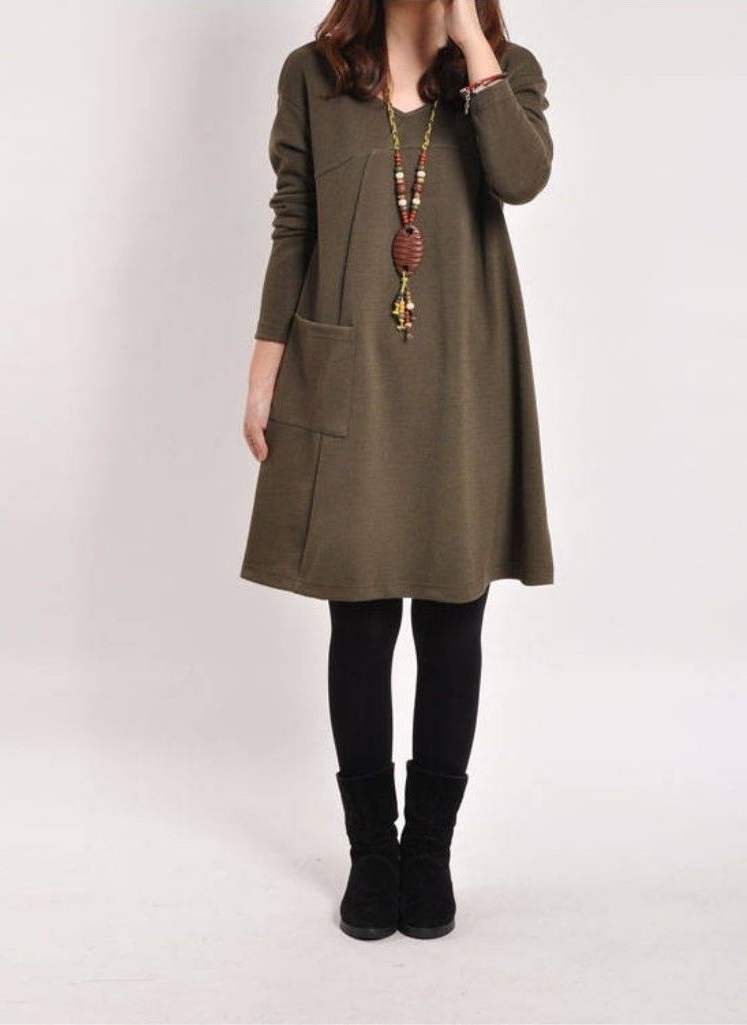 2020 Fashion Autumn Winter Women Long Sleeve Pocket Dress Solid O Neck Casual Loose Party Dresses Vestidos Plus Size S-XXXXXL