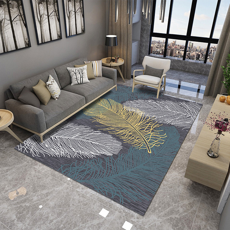 Simple modern feather living room rugs bedroom carpet children's bedside model window mat floor 3d mat rainbow rug