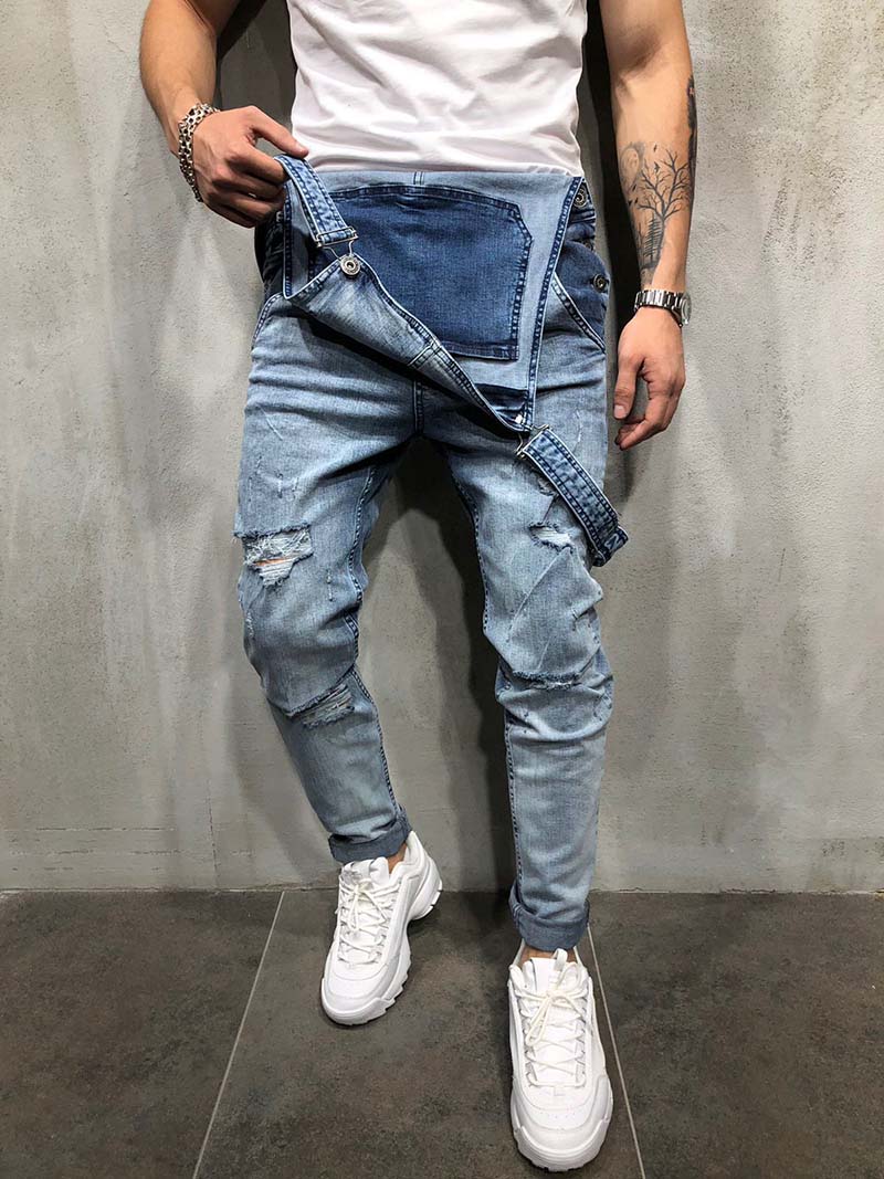 Fashion Mens Ripped Jeans Rompers Casual with belt Jumpsuits Hole Denim Bib Overalls Bike Jean 4396166