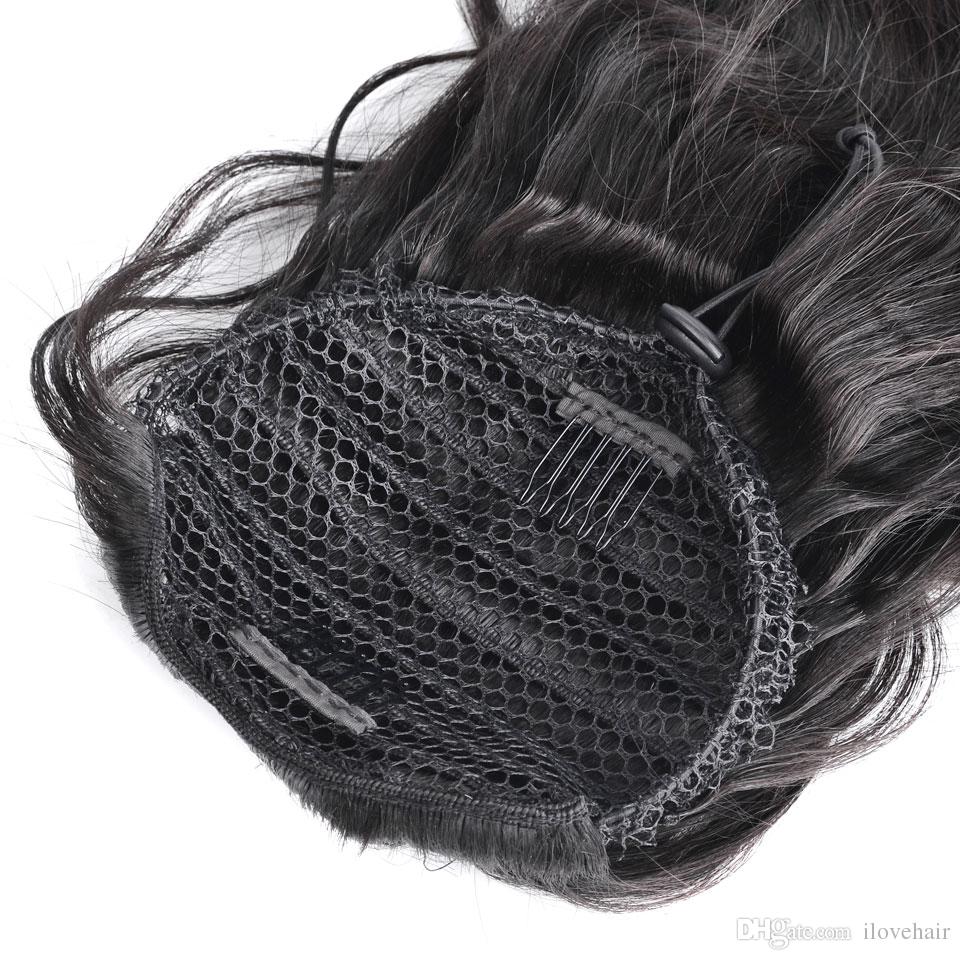 100% Real Remy Human Hair Ponytail Extension 1B natural color Indian Virgin Unprocessed Clip in Ponytail Body wave Extensions 140g