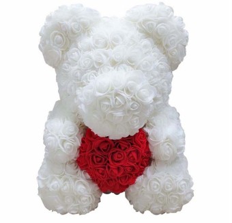 Lovely Big Red Rose Flower Bear Rose With Heart Ornaments Gifts for Valentines's Day Women Wife Gift 25cm 8 colors