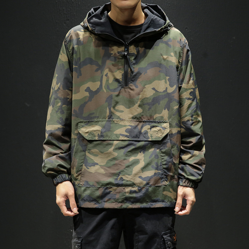 YASUGUOJI New 2019 Autumn Japanese Vintage Camouflage Jacket Men Streetwear Pullover Men Jacket Pocket Loose Hooded Mens Jackets