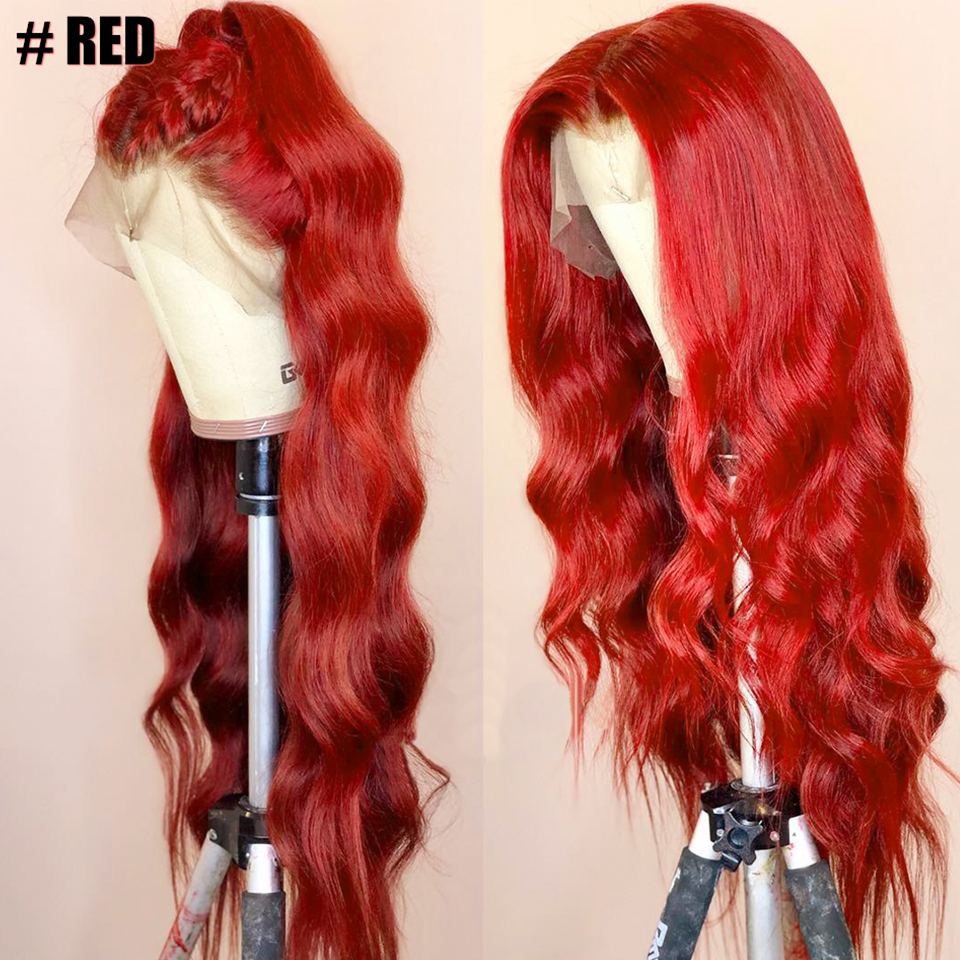 Ishow Brazilian Body Wave 13x1 Human Hair Wigs Orange Ginger Blue Red Pink 99j Color Remy Pre Plucked Lace Front Wig For Women Girls All Ages 8-28inch