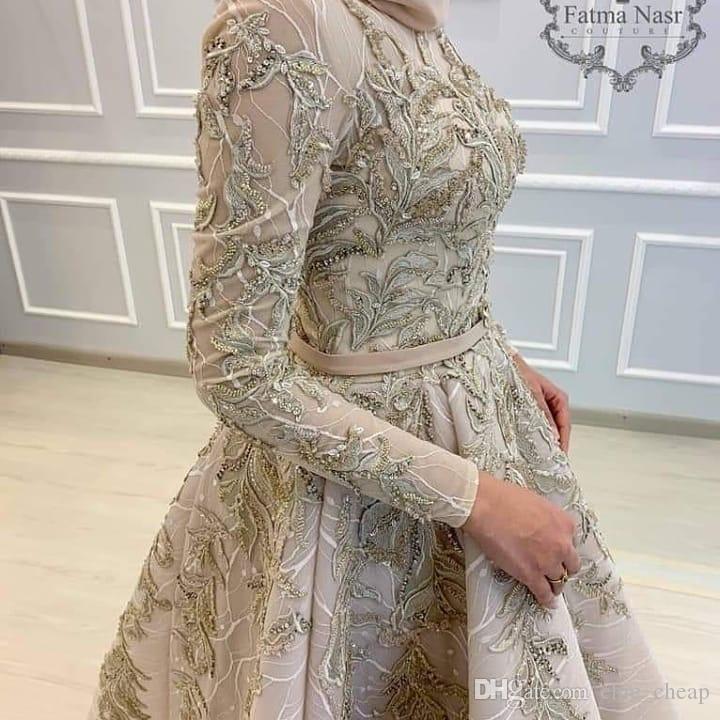 aso ebi arabic muslim beaded lace evening dresses long sleeves aline prom dresses vintage formal party second reception gowns dresses
