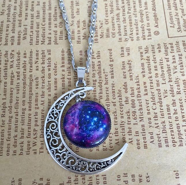Foreign trade starry sky moon time gemstone men and women necklace DJN208 mix order Pendant Necklaces jewelry