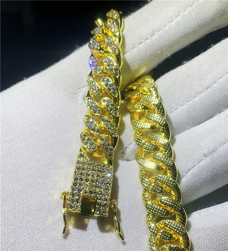 Mens Hip Hop Gold Bracelets Simulated Diamond Bracelets Jewelry Fashion Iced Out Miami Cuban Link Chain Bracelet