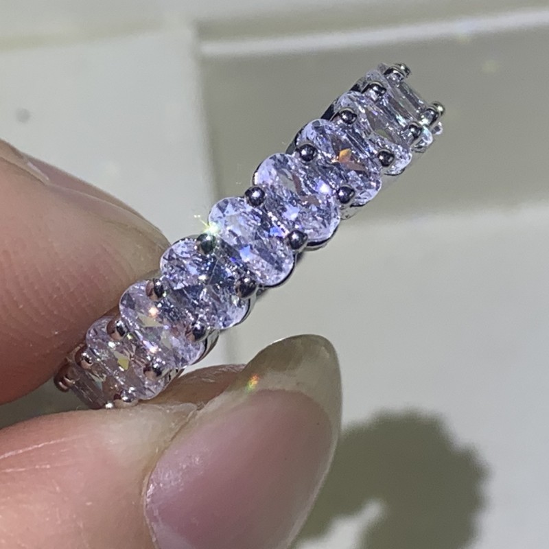 Oval Cut Cubic Zirconia Promise Ring in Sterg Sier for Women