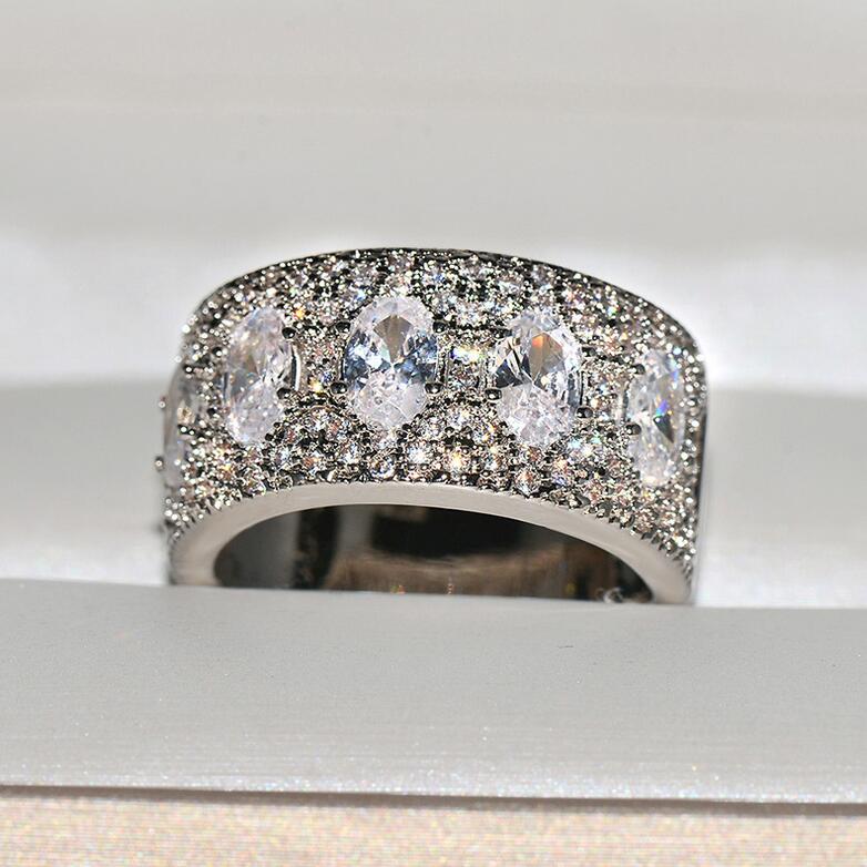 Women'S Fashion Jewelry Sterg Sier Oval Cut Pink Topaz CZ Dia Eternity Women Wedding Engagement Band Ring For Lover Gift