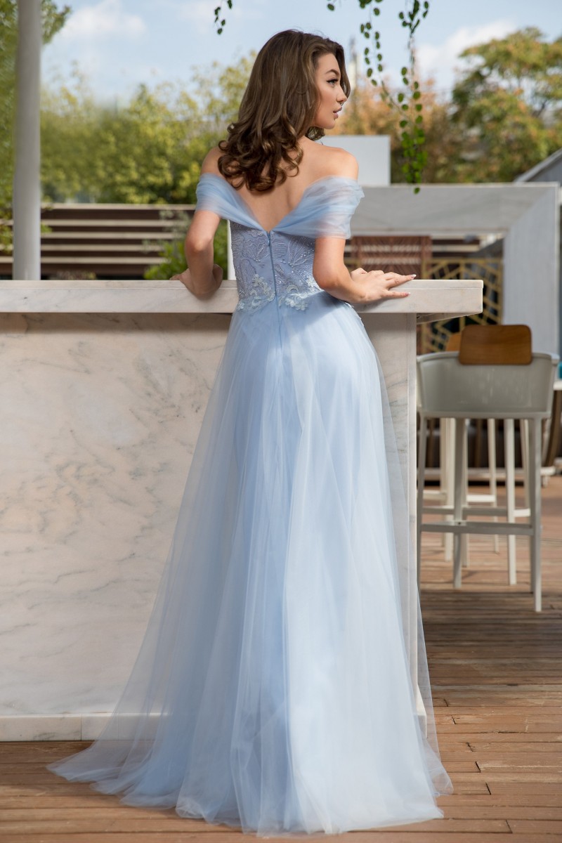 Light Sky Blue Beach Prom Dresses Off Shoulder Lace Appliques Sequins Side Split Plus Size Evening Gowns Abendkleider robes de soirée