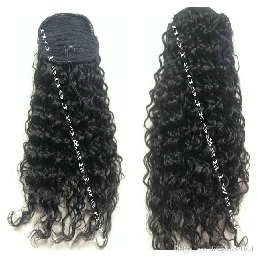 Hot deep wave curly ponytail extension human hair kinky cury clip in drawstring ponytail 10-22inch 120g for sale