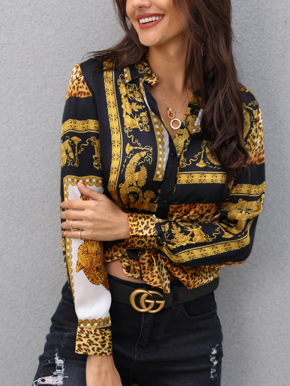Spring Women Elegant Party Loose Button Shirt Turn-down Collar Female Leopard Sexy Print Knot Front Long Sleeve Blouse Hot Sale
Spring Women Elegant Party Loose Button Shirt Turn-down Collar Female Leopard Sexy Print Knot Front Long Sleeve Blouse Hot Sale