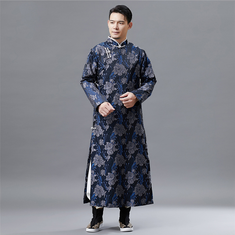 Chinese Traditional Tang Suit Long Robe oriental ethnic clothing Hanfu male Vintage Qipao gown stand collar vestido for men