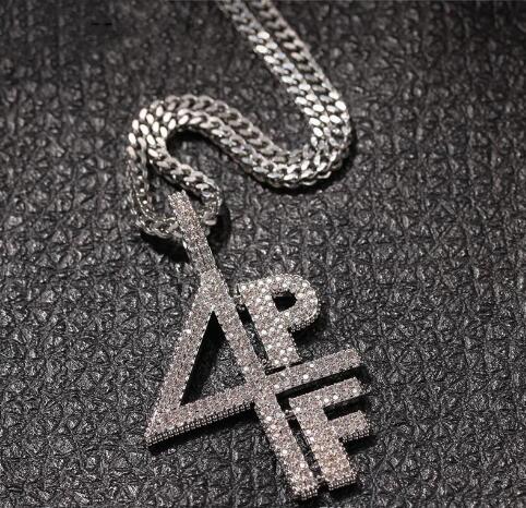 4PF Pendant Necklace Iced Out Lab Diamond Letter Number DJ Rapper Jewelry Street Style Chain GD7