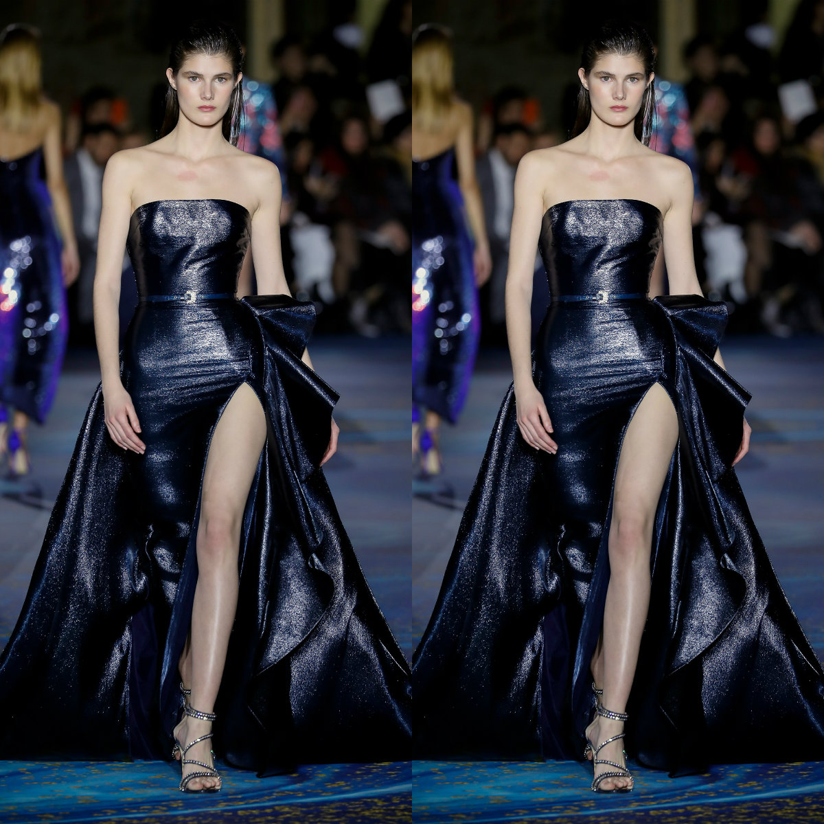 Zuhair Murad Strapless Prom Dresses Thigh High Slits Ruffles Designer Evening Gowns Luxury Formal Party Dresses robes de soirée