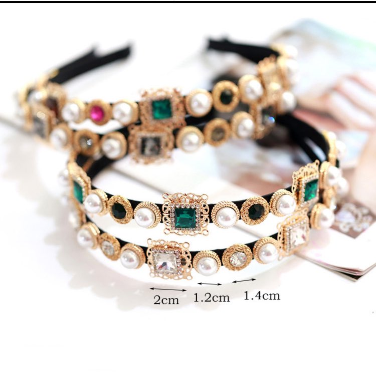 Baroque Retro Pearl Headband Diamond Glass Zircon Hairwear Fashion Rhinestone Hairband Women Hair Jewelry 4 Colors Wholesale
