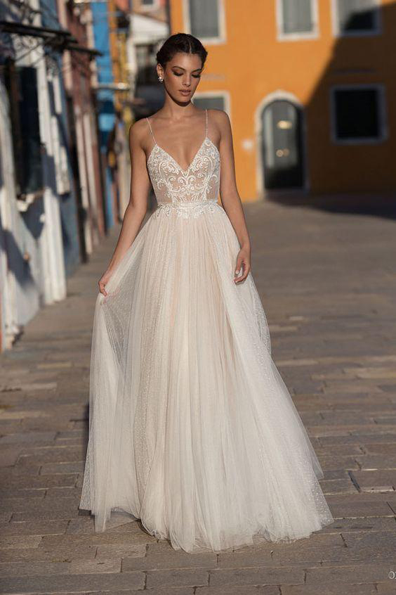 Wedding Dresses For Bride Beach A-line Wedding Dress Maternity Bridal Gowns Beads Tulle Lace Sexy Backless Spaghetti Straps Boho Plus