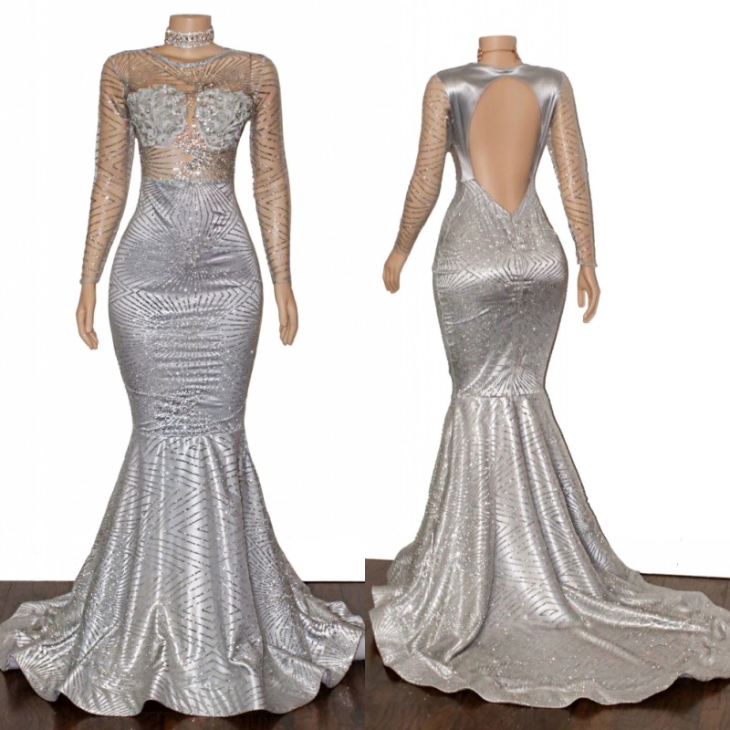 2020 Sparkly Silver Sexy Long Sleeves Prom Dresses Bateau Mermaid Backless Reflective Evening Gowns, Dark red
2020 Sparkly Silver Sexy Long Sleeves Prom Dresses Bateau Mermaid Backless Reflective Evening Gowns, Dark red