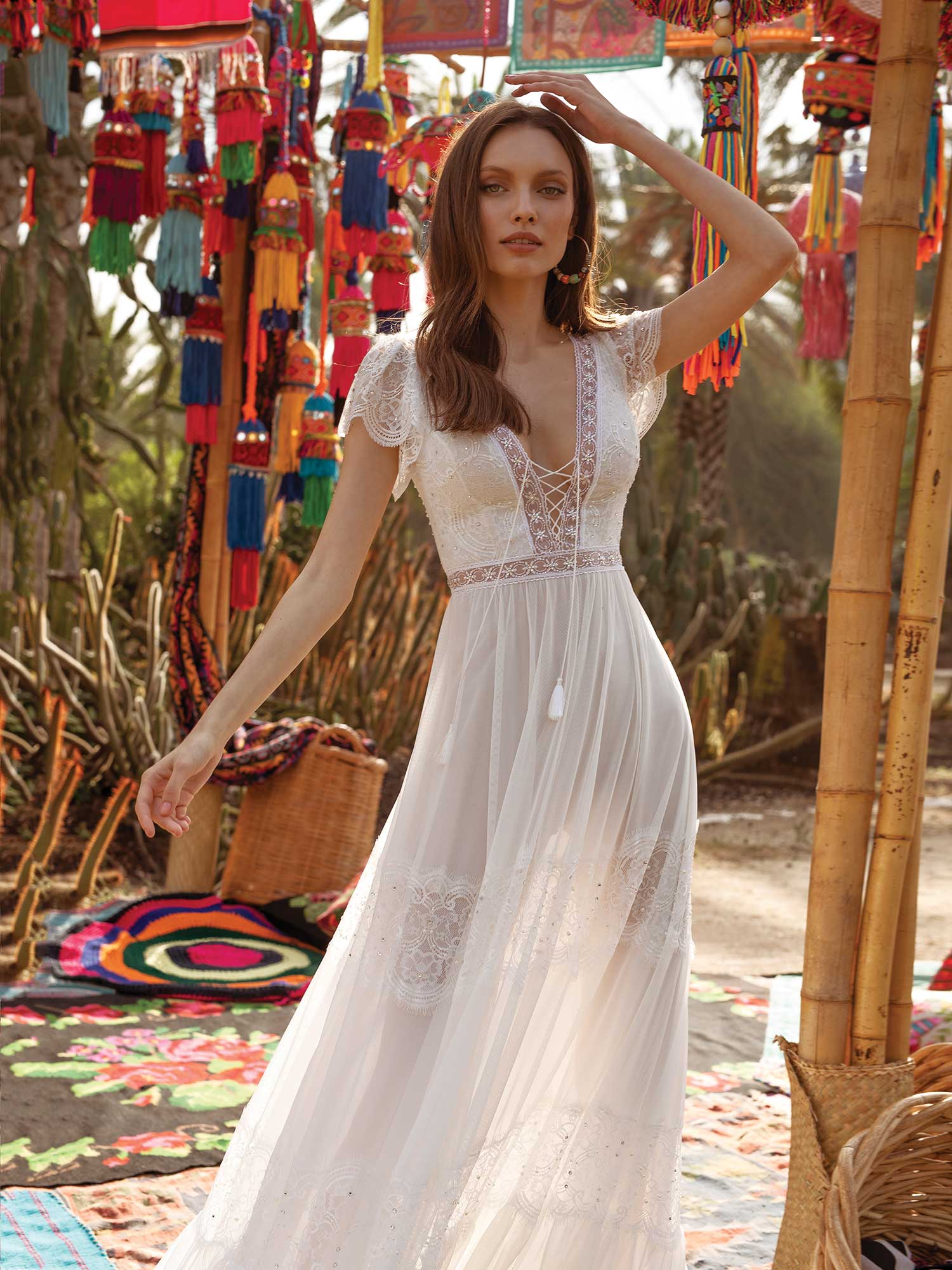 asaf dadush boho wedding dresses lace appliqued beach v neck short sleeve backless bridal gowns vestido de novia