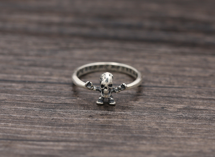 Personalized new 925 sterling silver vintage jewelry American European hand-made designer skull head punk ring for gift