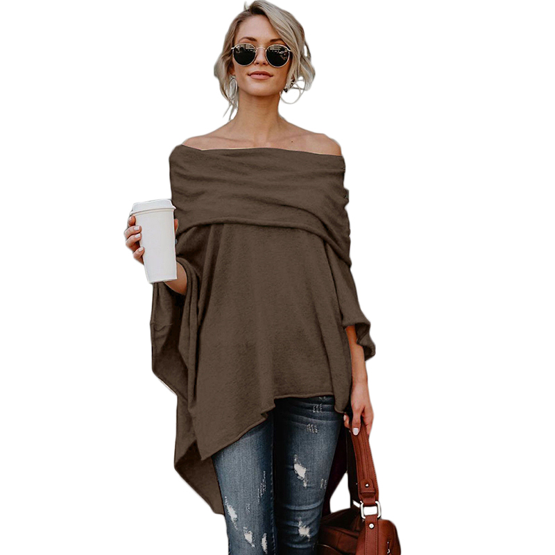 Spring Autumn Asymmetric Sweater Women Poncho Pullover Sweater Asymmetric Overlay Solid Clothing Ladies Casual Fall Tops