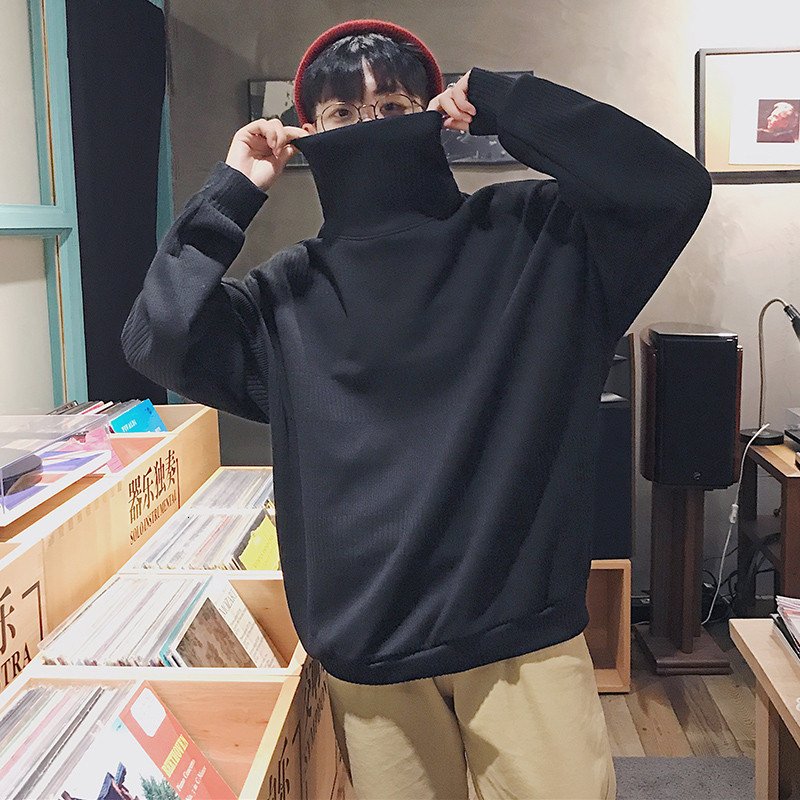 Men turtleneck 2018 Winter New pattern Solid Color Oversized Sweater Loose Style Men's Sweater Black Brown SH190930
