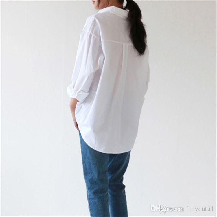 2020 Casual Loose Women Shirts 2019 Autumn New Fashion Collar Plus Size Blouse Long Sleeve Buttons White Shirt Women Tops Streetwear