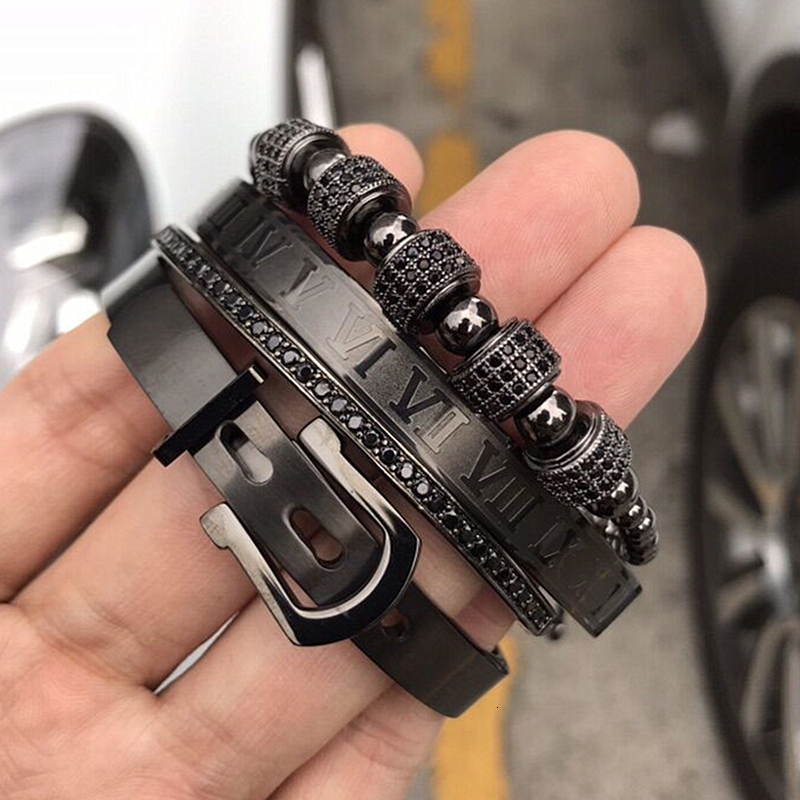 4pcs/Set Men Titanium Steel Roman Numeral Bracelet Horseshoe Buckle Bangles Pulseira Bileklik Luxury Handmade Jewelry Gift Valentine's Day Holida