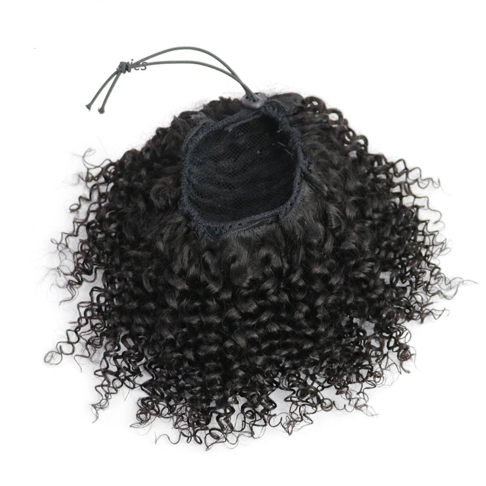 Kinky Curly Ponytail hair piece For Women Natural Afro Puff Curly Remy Hair 1 Piece Clip In Ponytails Pony tail Black 100% Human Hair
