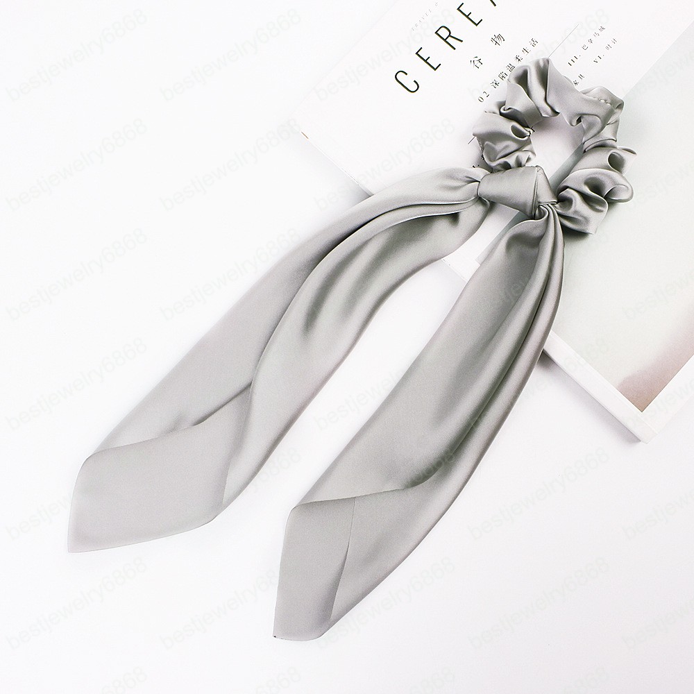 New Long Ribbon Scrunchie Stretchy Headbands Satin Scrunchy Elastic Hair Bands Girls Hair Ties Solid Women Hair Accessories