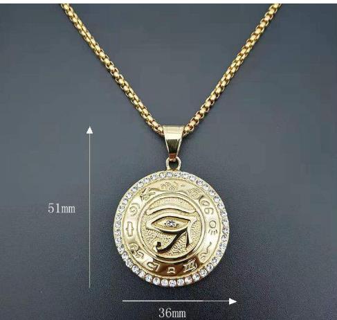 Ancient Egyptian Eye of Horus gold plated titanium steel/stainless steel diamond set pendant The Eye of Horus stylish single pendant