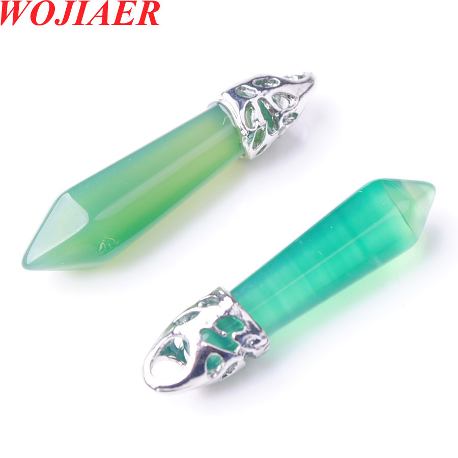WOJIAER Natural Agate Hexagonal Gem Stone Silver Plated Charms Pendant Findings For Jewelry Making Necklace Long Earrings DIY DBZ900