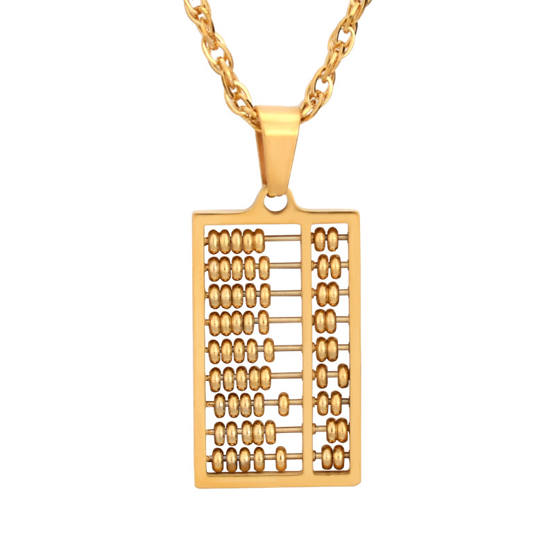 Charm Abacus Pendant Necklace 18K Gold Plated Stainless Steel Men Women Lover Couple Jewelry