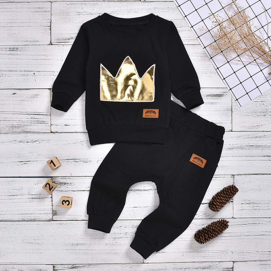 Crown print winter baby boy clothes Newborn Infant Baby Boys Girls Long Sleeve Solid fashion Tops Pants Outfitsroupa infantil, Black
Crown print winter baby boy clothes Newborn Infant Baby Boys Girls Long Sleeve Solid fashion Tops Pants Outfitsroupa infantil, Black
