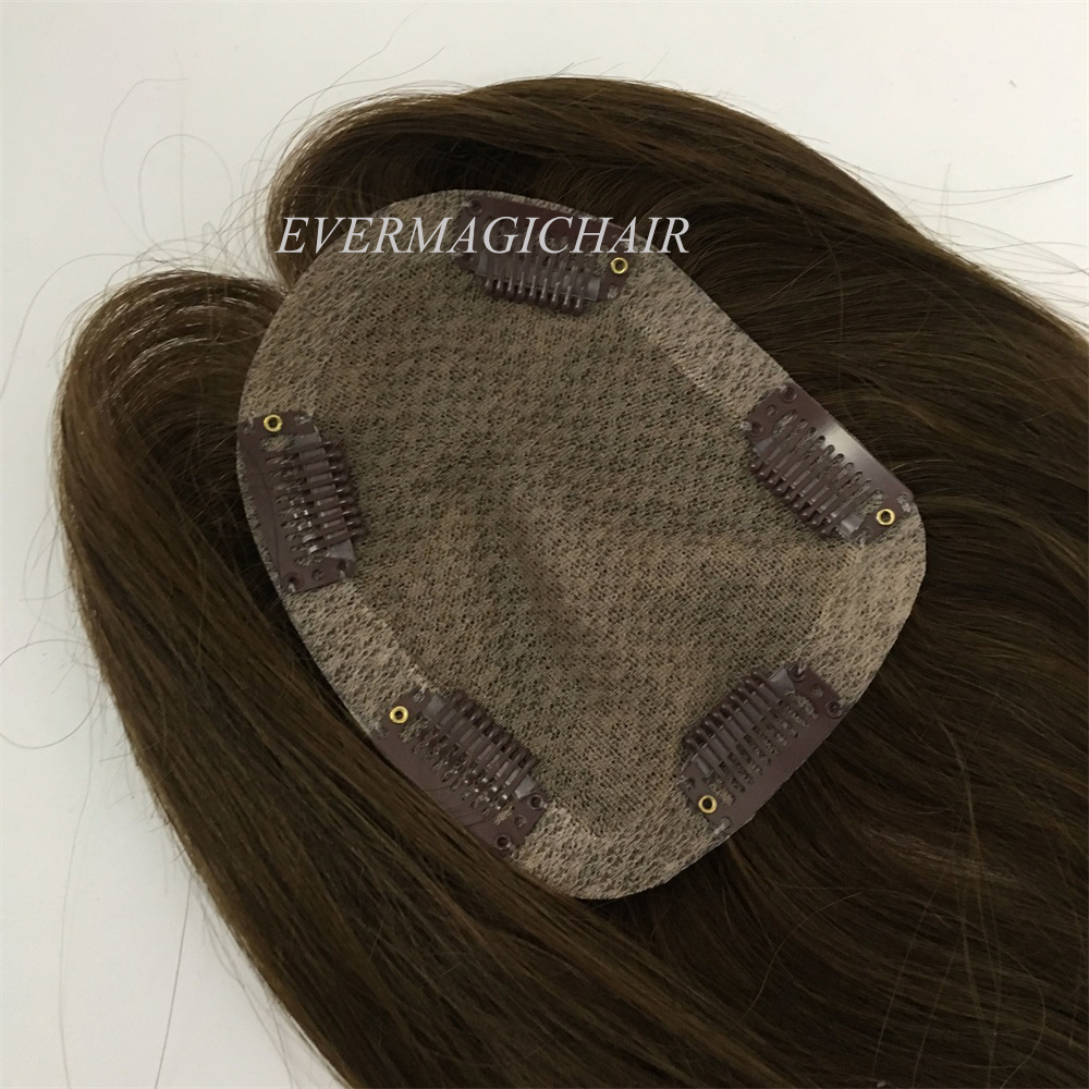 Toupee Hairpiece For Women Brazilian Virgin Hair Straight Human Hair 4x5inch Silk Base Clip In Human Hair Extension 4# Brown Colo