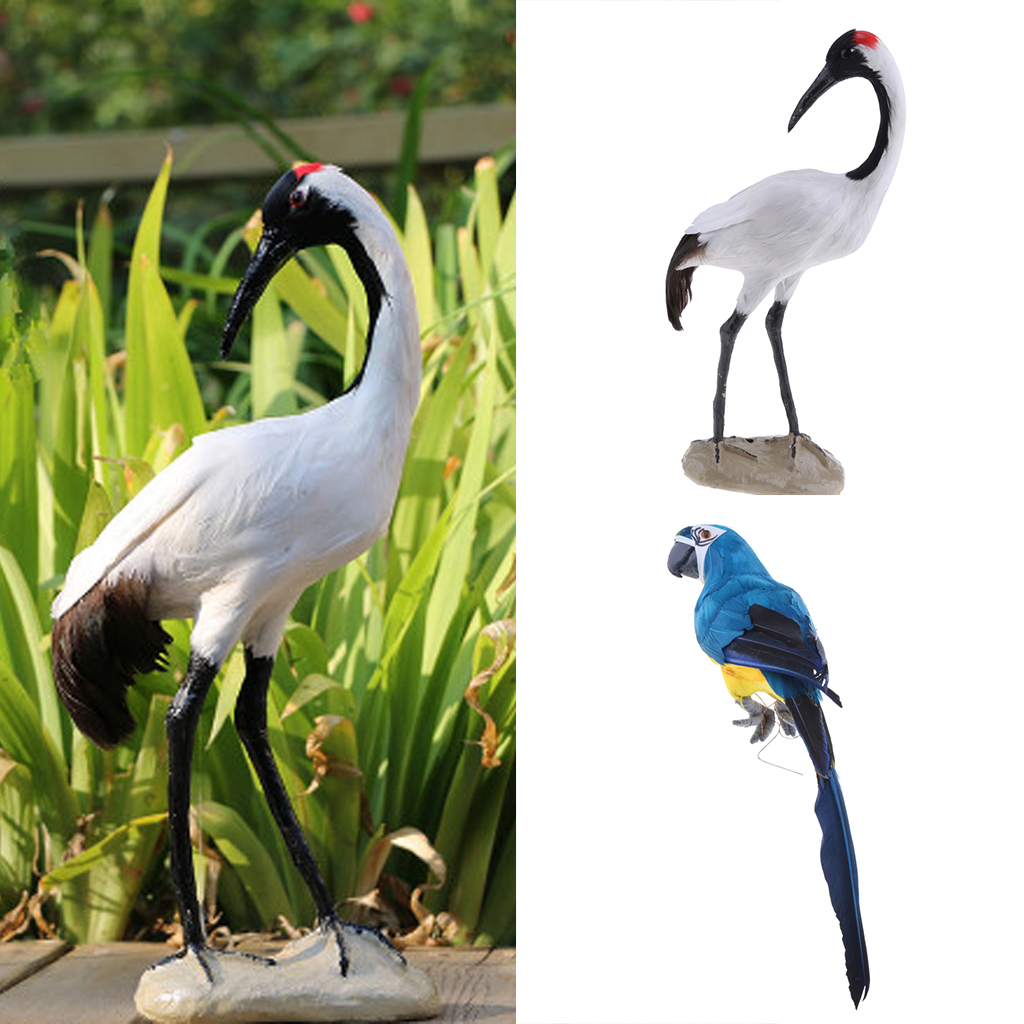 2x lifelike parrot red crowned crane bird figurine garden home outdoor decor