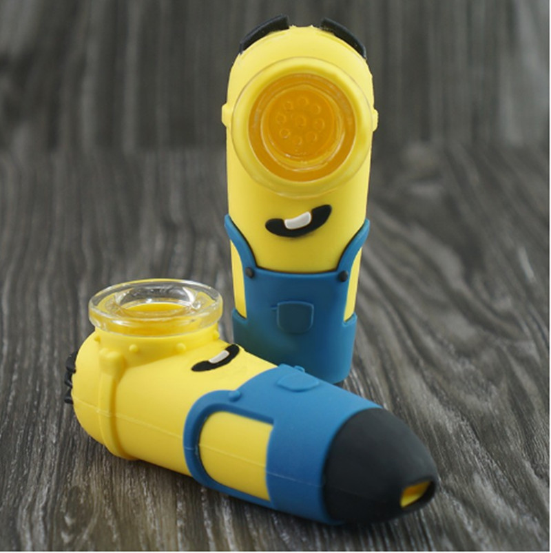 Hot Minions silicone smoking pipes cute Cartoon design food grade hand water pipe with glass bowl Tobacco hookah smoking Accessories
Hot Minions silicone smoking pipes cute Cartoon design food grade hand water pipe with glass bowl Tobacco hookah smoking Accessories