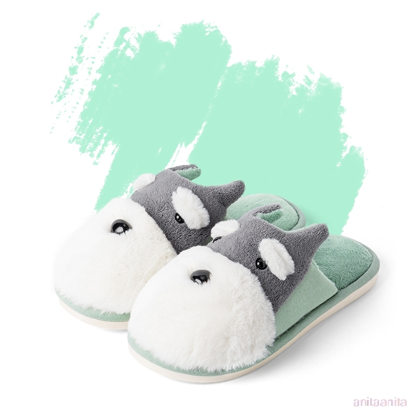 Winter Warm man & women Home slippers Animal dog short plush Slippers female Thermal Soft Cotton indoor shoes Lovers slippers Y200106